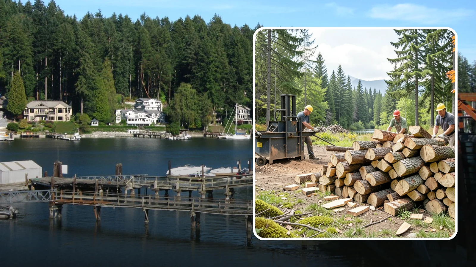 Log Bucking in Gig Harbor, Pierce County, WA - We buck logs and long trunks into firewood-length rounds ready for splitting.