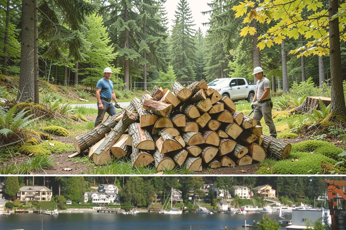Log Bucking in Gig Harbor, Pierce County, WA - Bucking ahead of the dry season sets your wood up to be split and seasoned before winter.