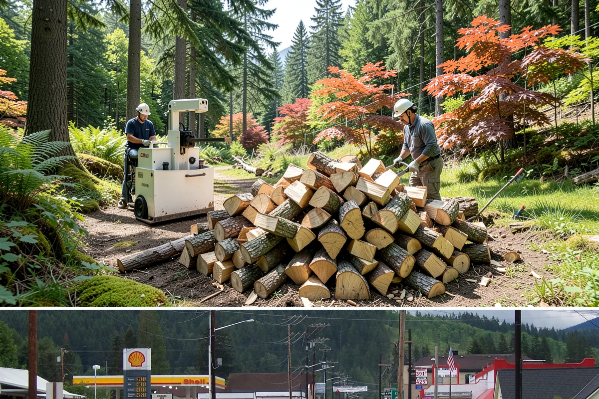 Log Bucking in Granite Falls, Snohomish County, WA - Bucking ahead of the dry season sets your wood up to be split and seasoned before winter.