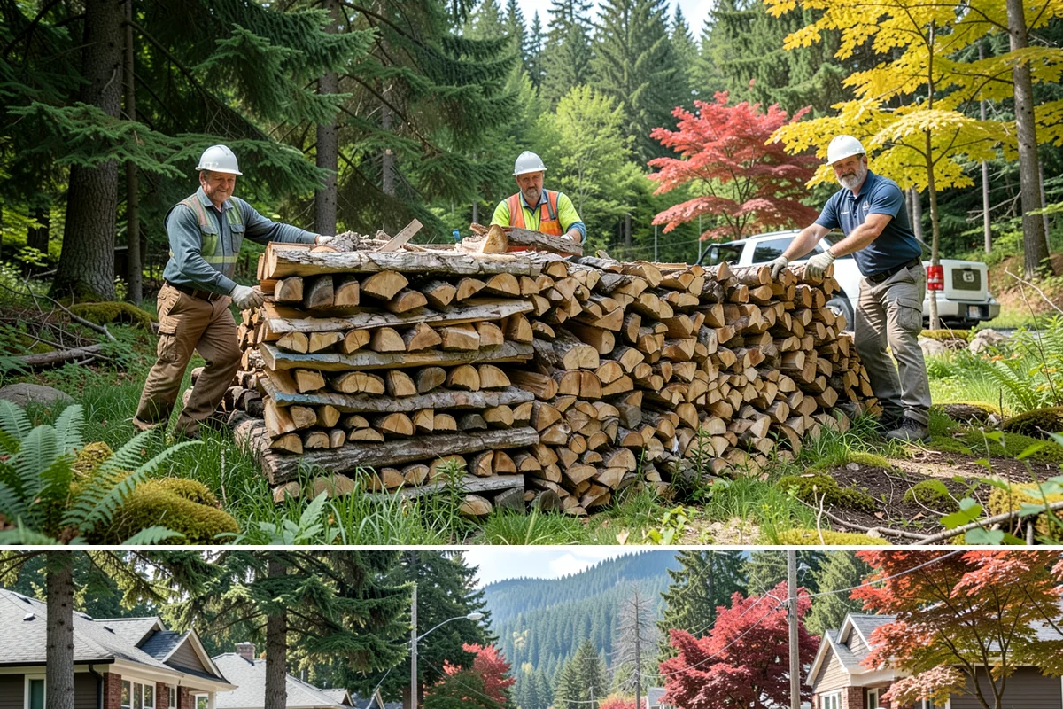 Log Bucking in Hunts Point, King County, WA - Bucking ahead of the dry season sets your wood up to be split and seasoned before winter.