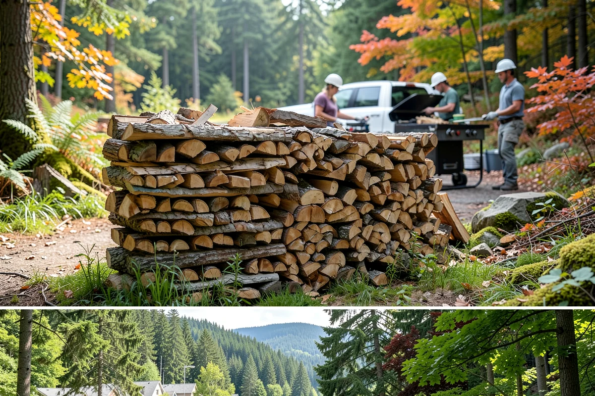 Log Bucking in Lake Forest Park, King County, WA - Bucking ahead of the dry season sets your wood up to be split and seasoned before winter.