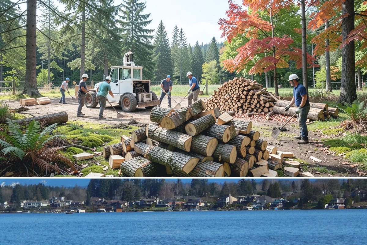 Log Bucking in Lake Stevens, Snohomish County, WA - Bucking ahead of the dry season sets your wood up to be split and seasoned before winter.