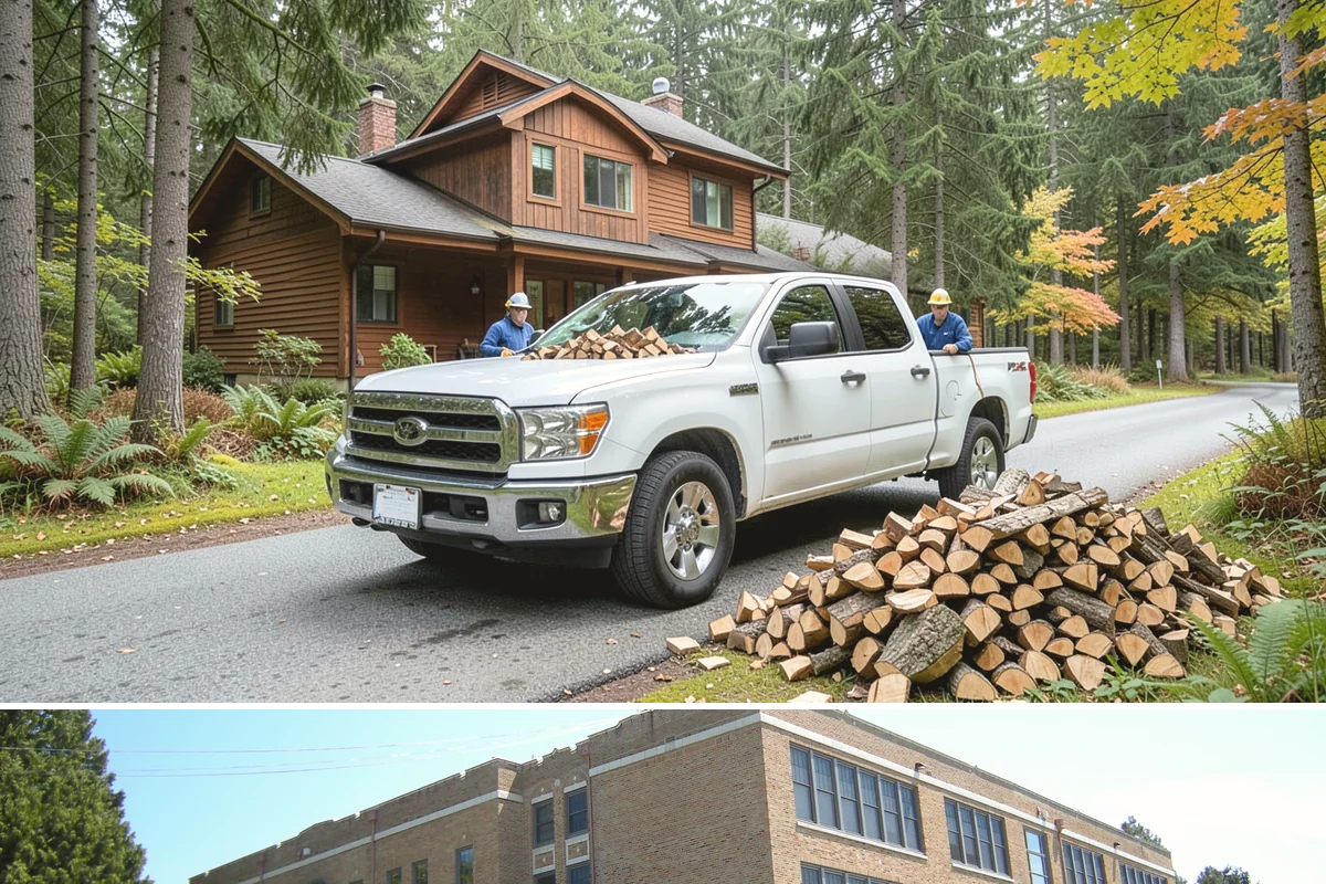 Log Bucking in Maple Valley, King County, WA - Bucking ahead of the dry season sets your wood up to be split and seasoned before winter.