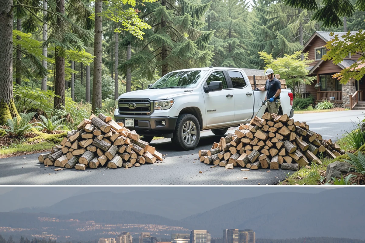 Log Bucking in Medina, King County, WA - Bucking ahead of the dry season sets your wood up to be split and seasoned before winter.