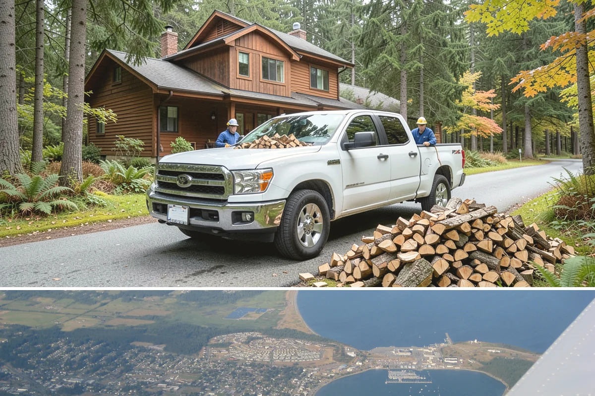 Log Bucking in Oak Harbor, Island County, WA - Bucking ahead of the dry season sets your wood up to be split and seasoned before winter.