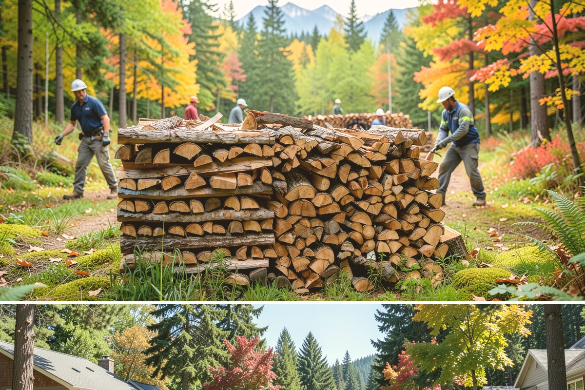 Log Bucking in Orting, Pierce County, WA - Bucking ahead of the dry season sets your wood up to be split and seasoned before winter.