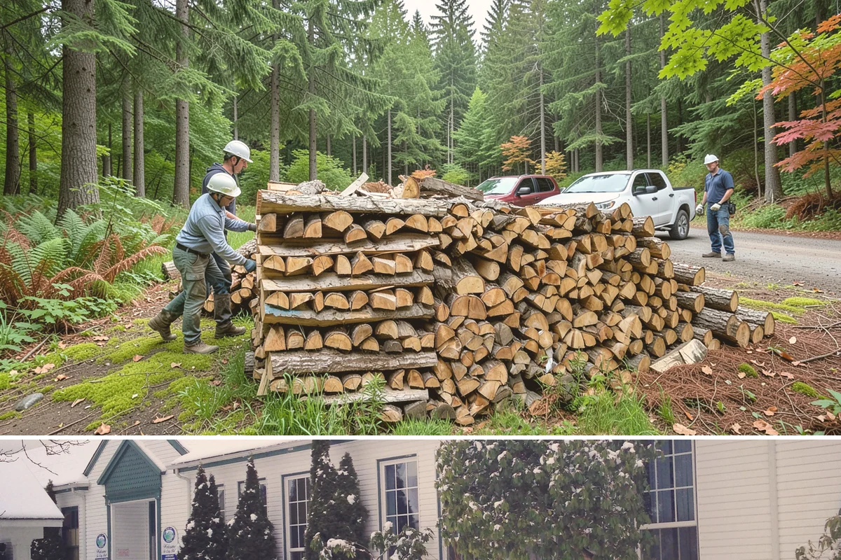 Log Bucking in Pacific, King County, WA - Bucking ahead of the dry season sets your wood up to be split and seasoned before winter.