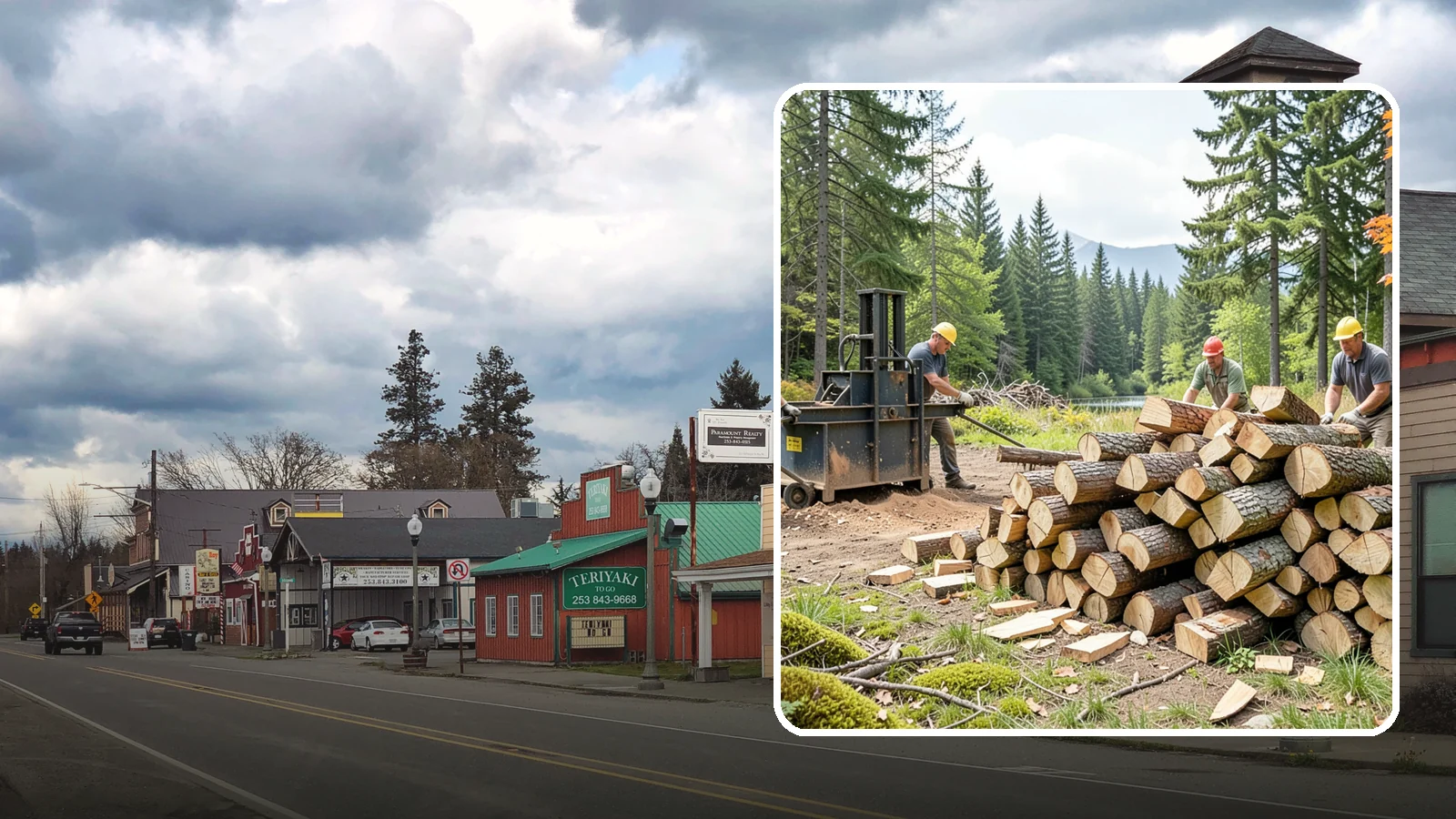 Log Bucking in Roy, Pierce County, WA - We buck logs and long trunks into firewood-length rounds ready for splitting.