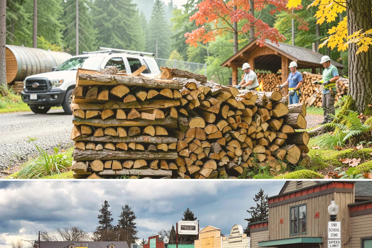 Log Bucking in Roy, Pierce County, WA - Bucking ahead of the dry season sets your wood up to be split and seasoned before winter.
