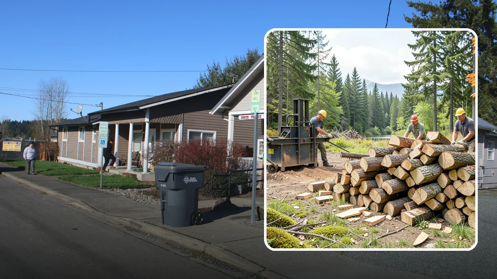 Log Bucking in South Prairie, Pierce County, WA - We buck logs and long trunks into firewood-length rounds ready for splitting.