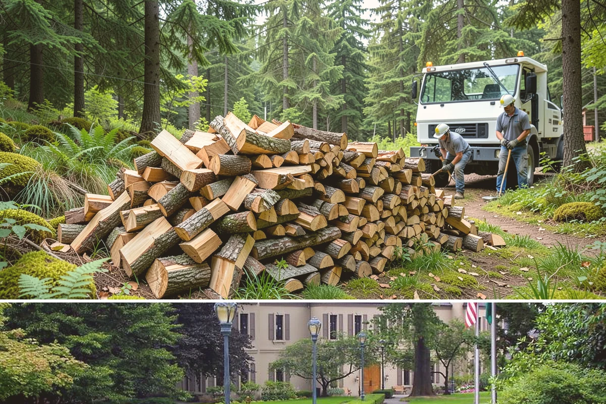 Log Bucking in Woodinville, King County, WA - Bucking ahead of the dry season sets your wood up to be split and seasoned before winter.
