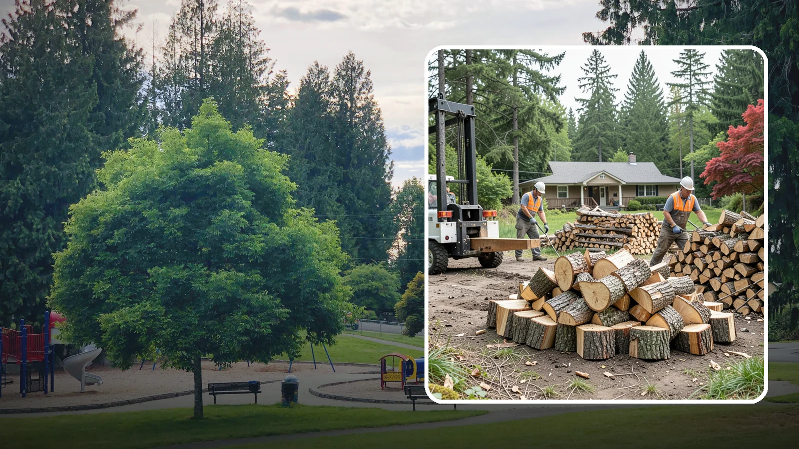 Log Splitting Service in Bonney Lake, Pierce County, WA - We bring the equipment and crew to split your logs into clean, stackable firewood right where they sit.