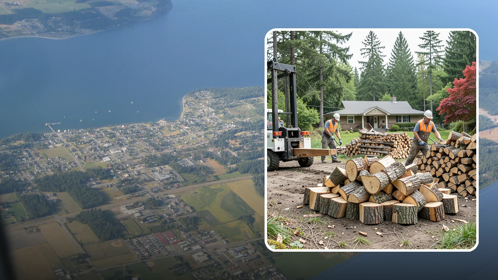Log Splitting Service in Coupeville, Island County, WA - We bring the equipment and crew to split your logs into clean, stackable firewood right where they sit.