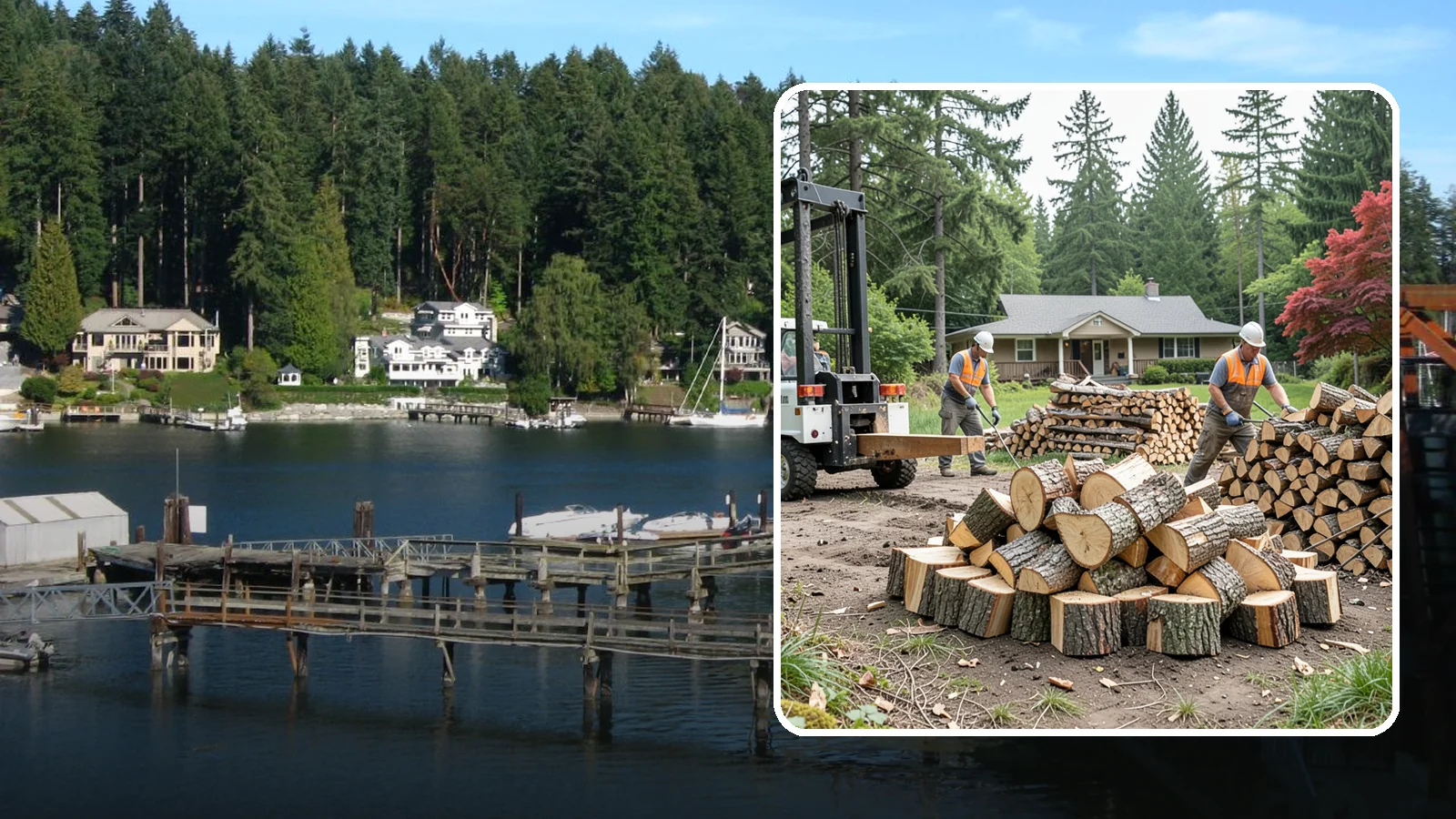 Log Splitting Service in Gig Harbor, Pierce County, WA - We bring the equipment and crew to split your logs into clean, stackable firewood right where they sit.