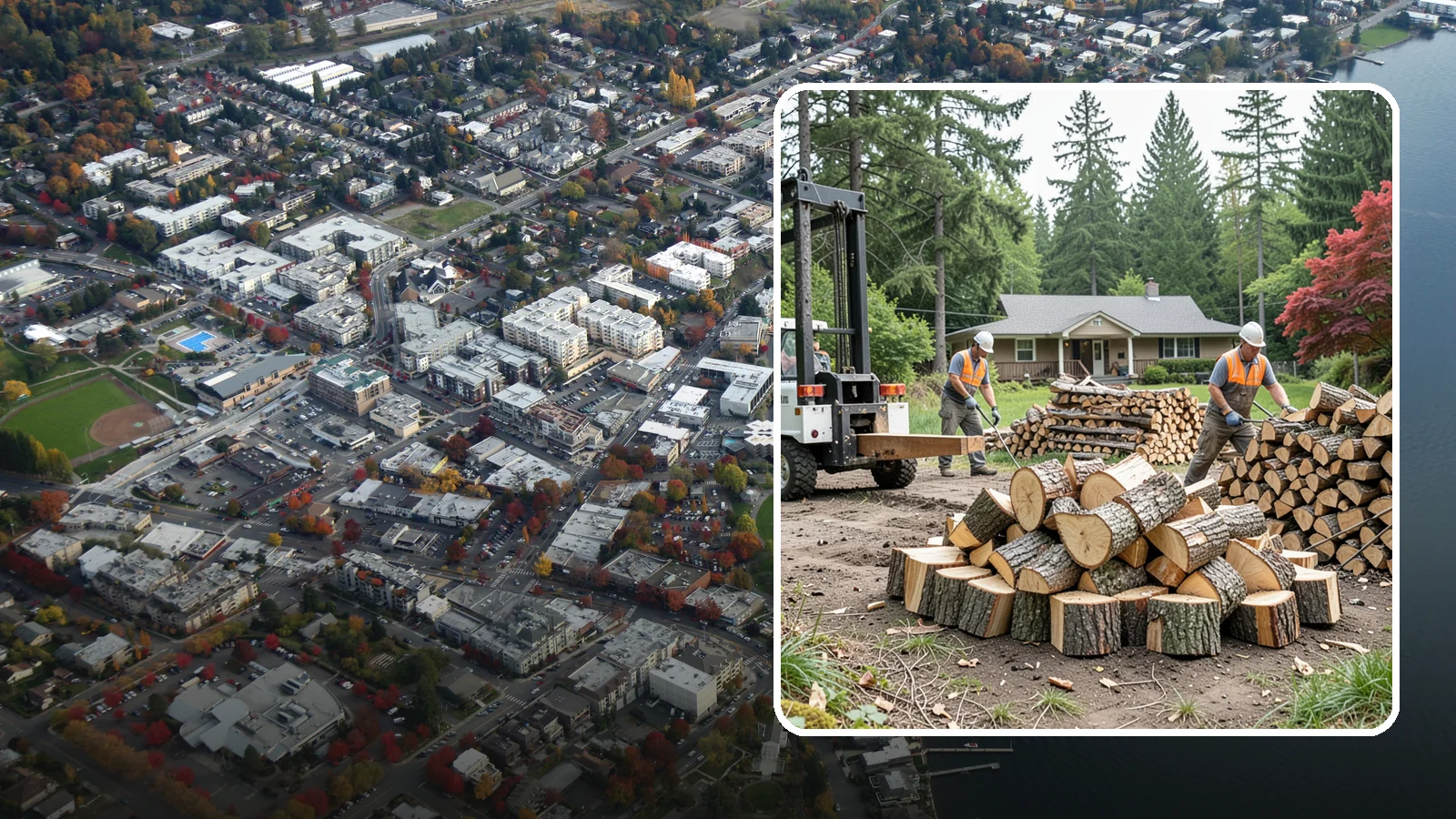 Log Splitting Service in Kirkland, King County, WA - We bring the equipment and crew to split your logs into clean, stackable firewood right where they sit.