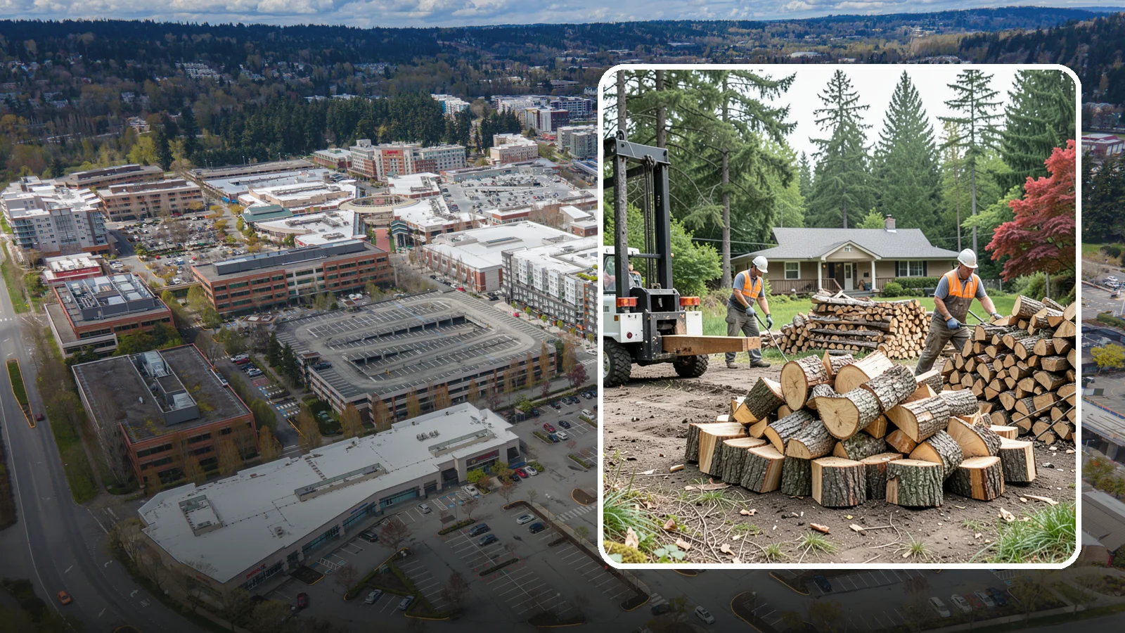 Log Splitting Service in Redmond, King County, WA - We bring the equipment and crew to split your logs into clean, stackable firewood right where they sit.