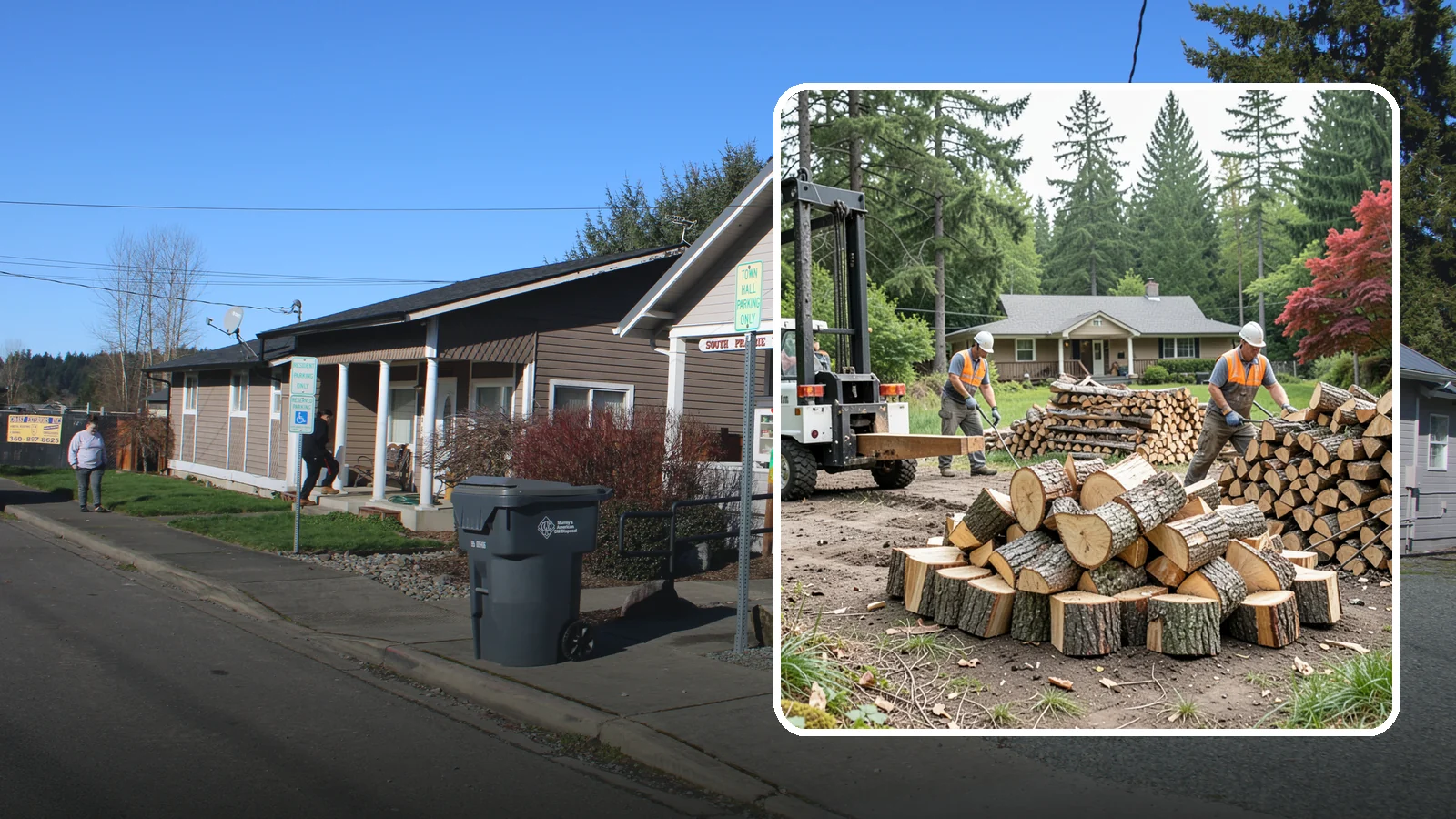 Log Splitting Service in South Prairie, Pierce County, WA - We bring the equipment and crew to split your logs into clean, stackable firewood right where they sit.