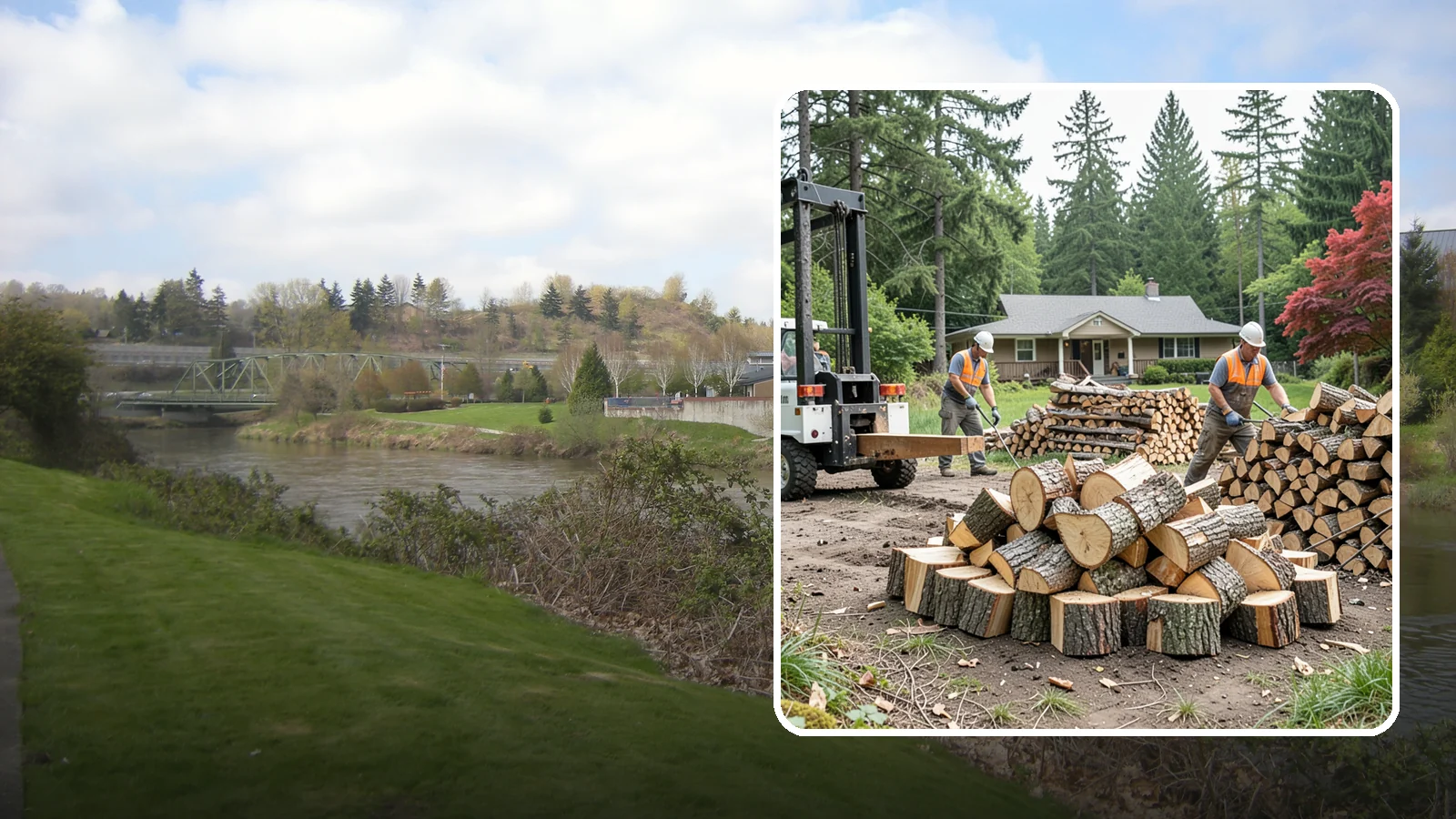 Log Splitting Service in Tukwila, King County, WA - We bring the equipment and crew to split your logs into clean, stackable firewood right where they sit.
