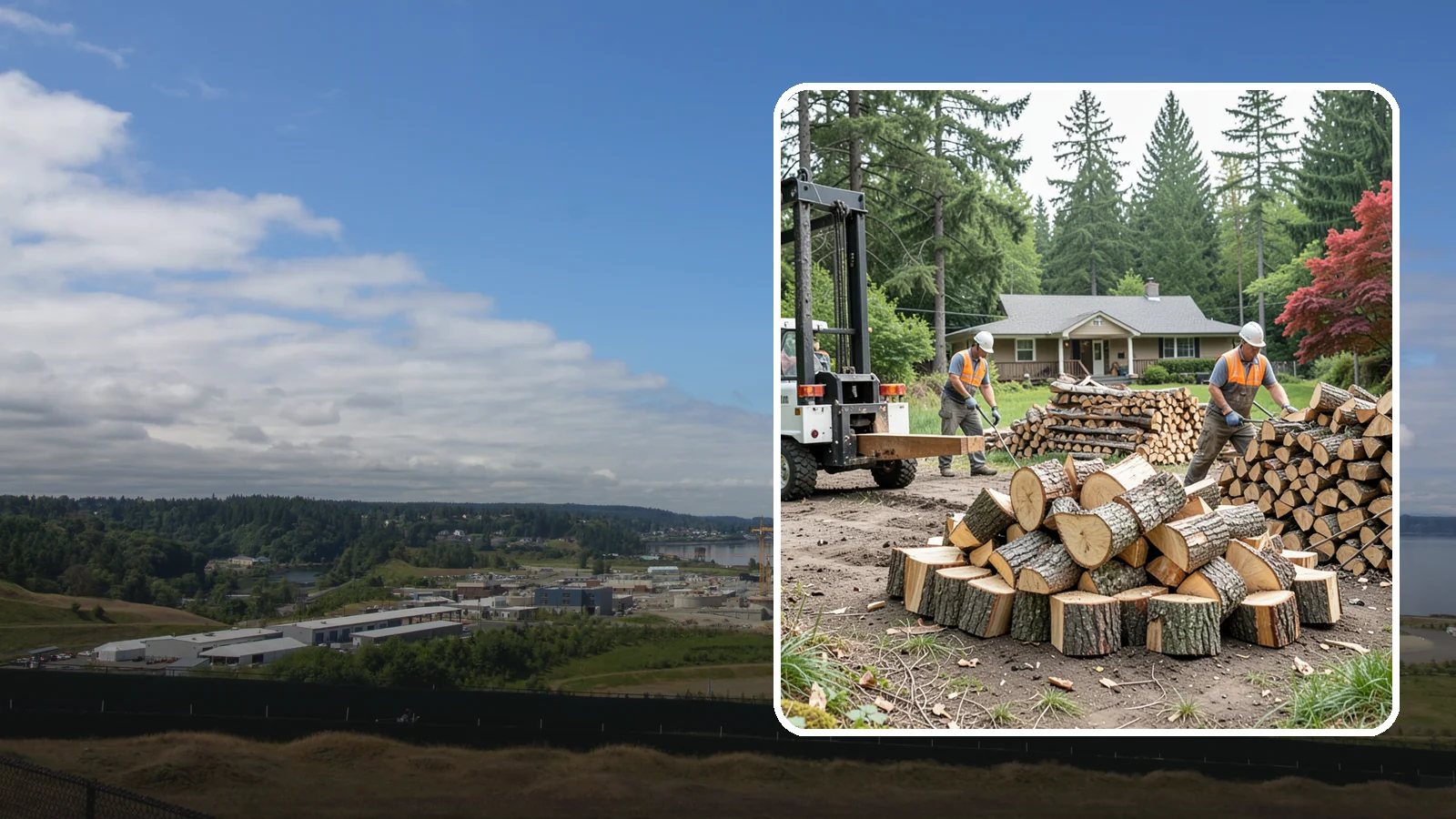Log Splitting Service in University Place, Pierce County, WA - We bring the equipment and crew to split your logs into clean, stackable firewood right where they sit.