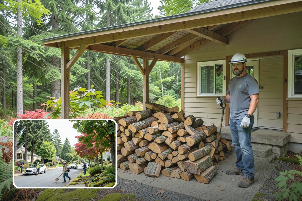 Log Splitting in Beaux Arts Village, King County, WA - Fast splitting with professional equipment