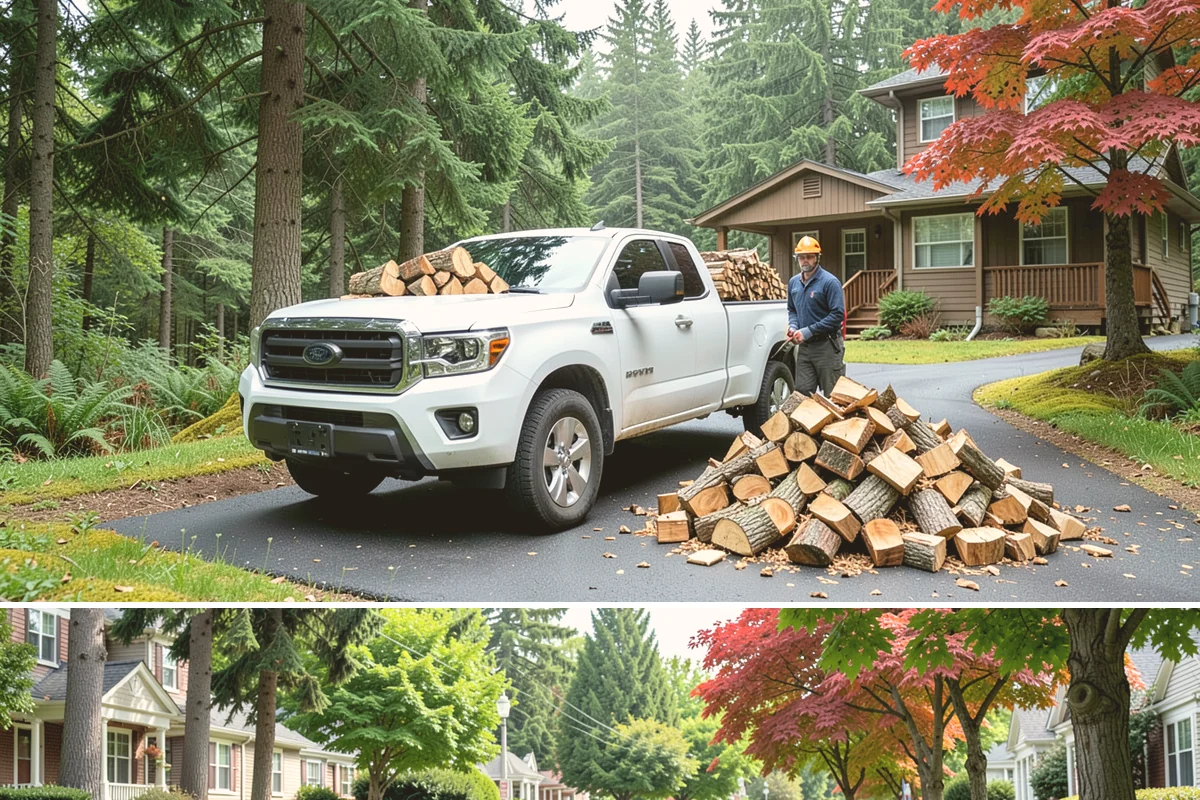 Log Splitting in Beaux Arts Village, King County, WA - Splitting in spring or early summer gives the wood a full season to dry before cold weather.