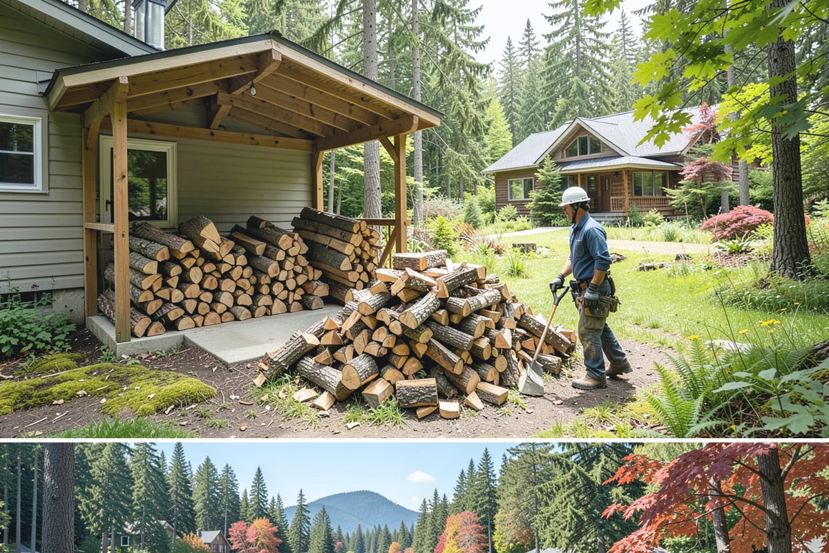 Log Splitting in Covington, King County, WA - Splitting in spring or early summer gives the wood a full season to dry before cold weather.