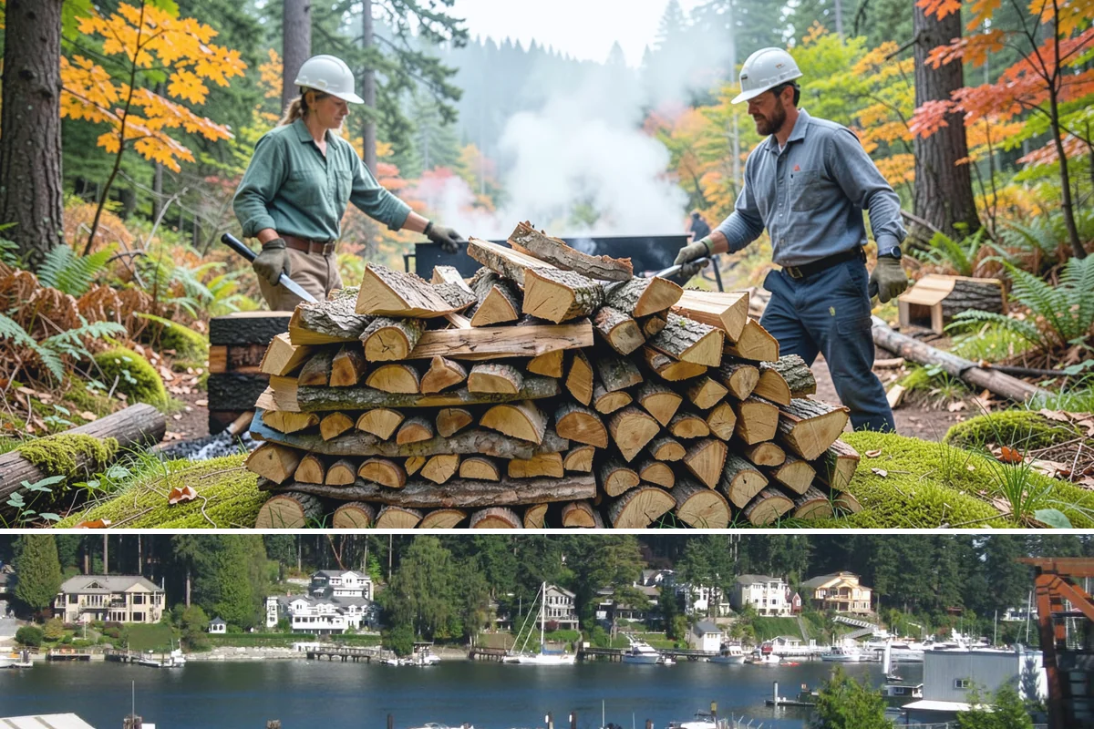 Log Splitting in Gig Harbor, Pierce County, WA - Splitting in spring or early summer gives the wood a full season to dry before cold weather.
