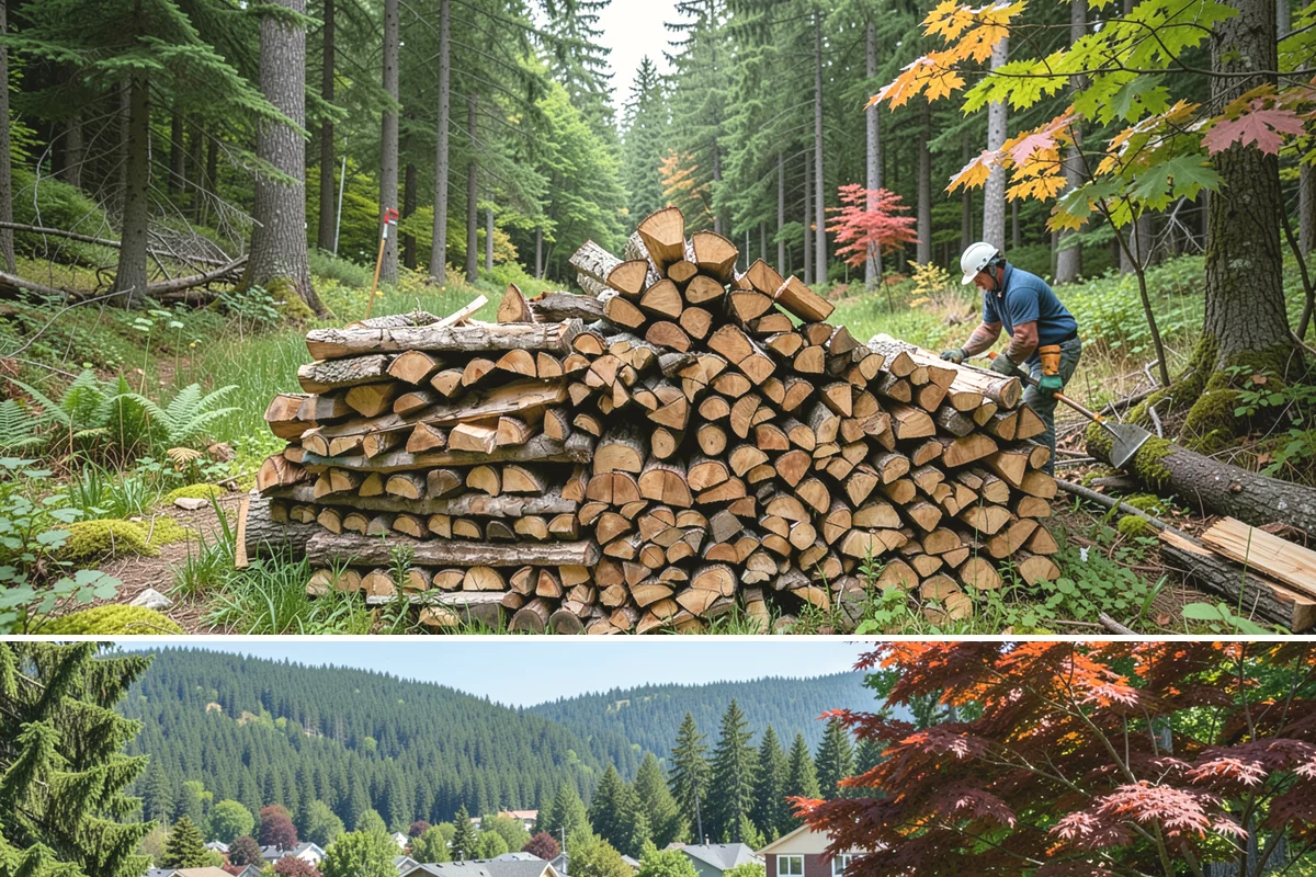 Log Splitting in Index, Snohomish County, WA - Splitting in spring or early summer gives the wood a full season to dry before cold weather.