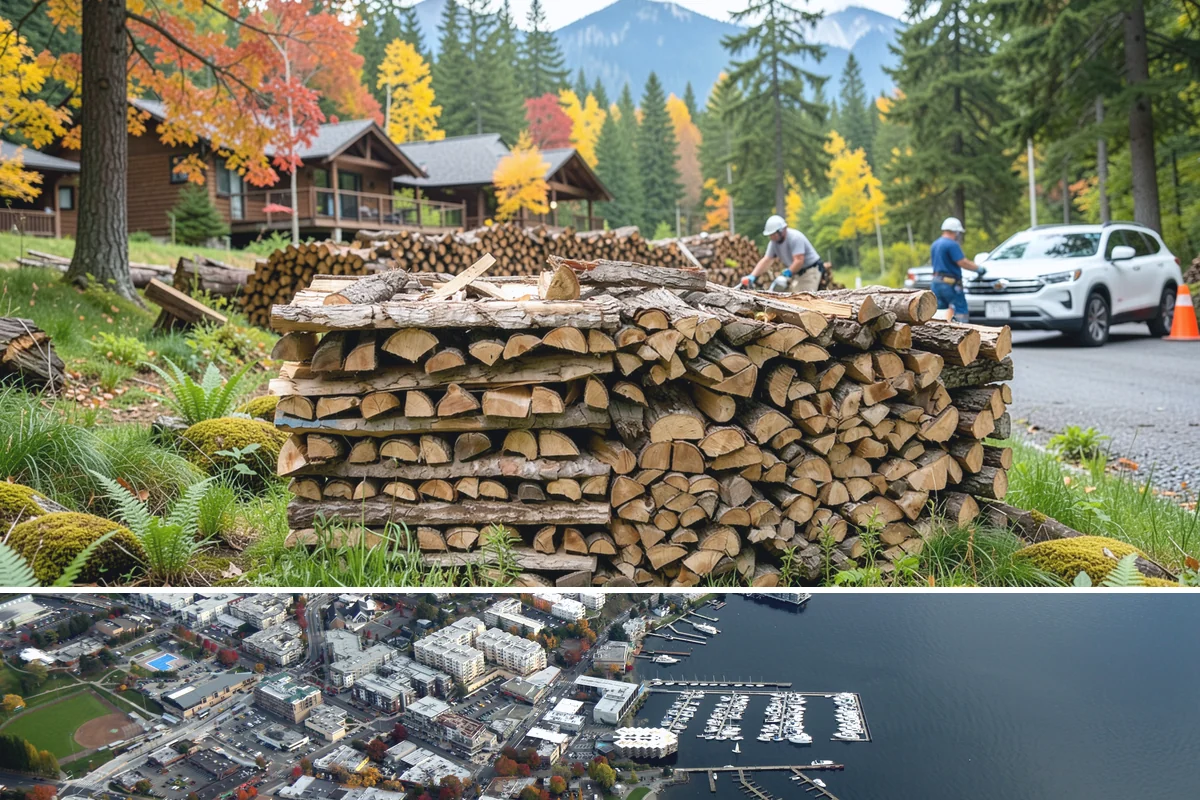 Log Splitting in Kirkland, King County, WA - Splitting in spring or early summer gives the wood a full season to dry before cold weather.