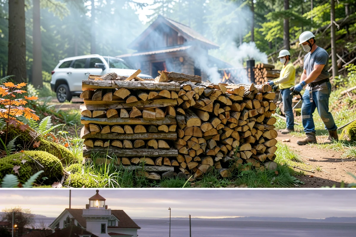 Log Splitting in Mukilteo, Snohomish County, WA - Splitting in spring or early summer gives the wood a full season to dry before cold weather.