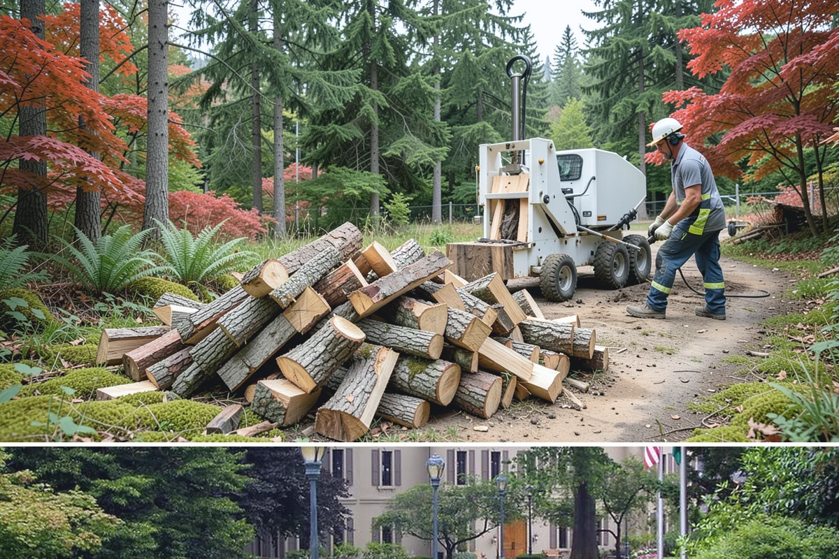 Log Splitting in Woodinville, King County, WA - Splitting in spring or early summer gives the wood a full season to dry before cold weather.