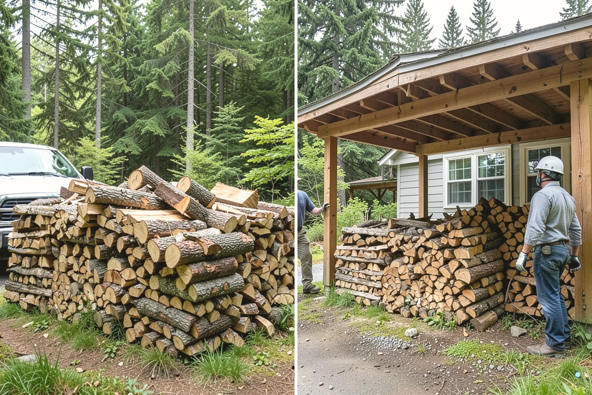 Low-Moisture Firewood in Carbonado, Pierce County, WA - Cured wood is sorted by moisture
