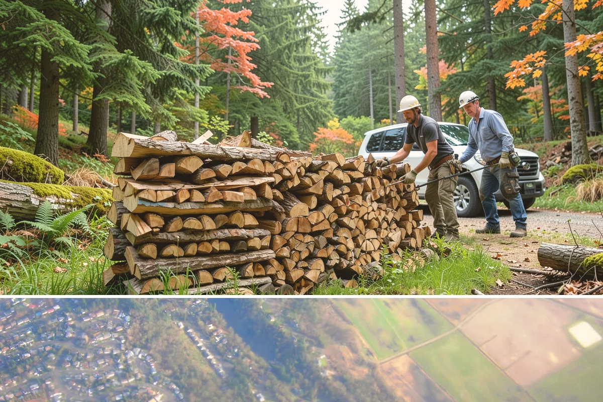 On-Site Firewood Milling in Algona, King County, WA - Milling before summer gives large volumes the dry months needed to season for winter.