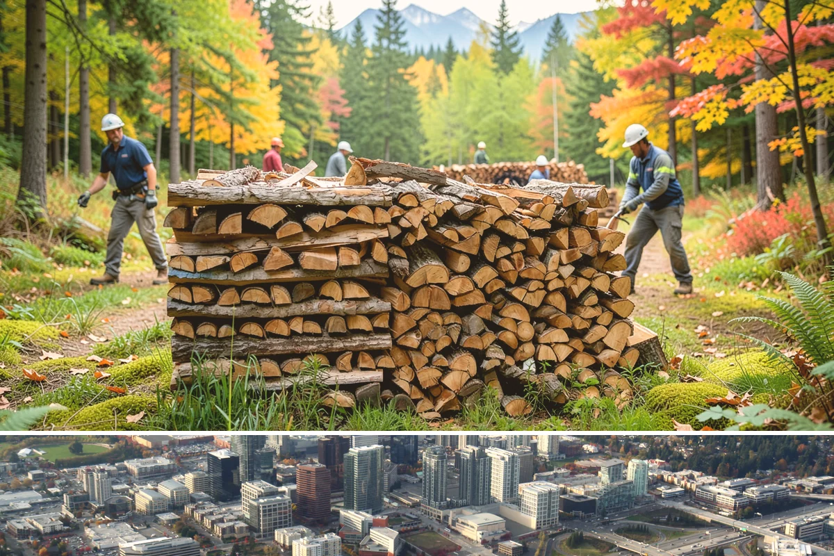 On-Site Firewood Milling in Bellevue, King County, WA - Milling before summer gives large volumes the dry months needed to season for winter.