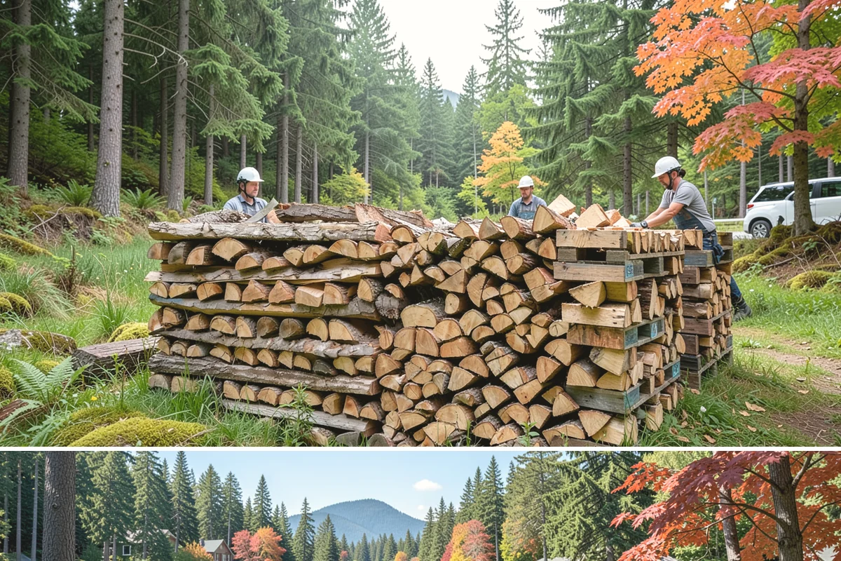 On-Site Firewood Milling in Covington, King County, WA - Milling before summer gives large volumes the dry months needed to season for winter.