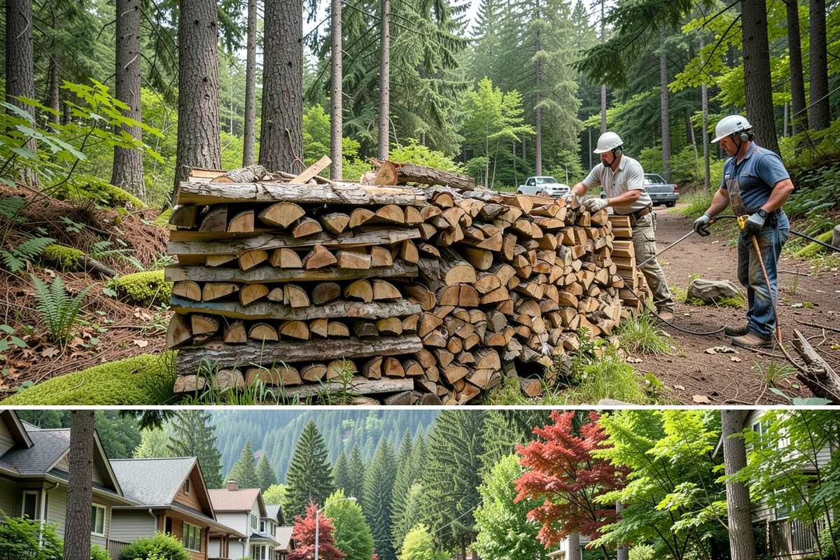 On-Site Firewood Milling in Darrington, WA - Milling before summer gives large volumes the dry months needed to season for winter.