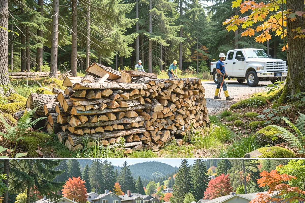 On-Site Firewood Milling in Fircrest, Pierce County, WA - Milling before summer gives large volumes the dry months needed to season for winter.