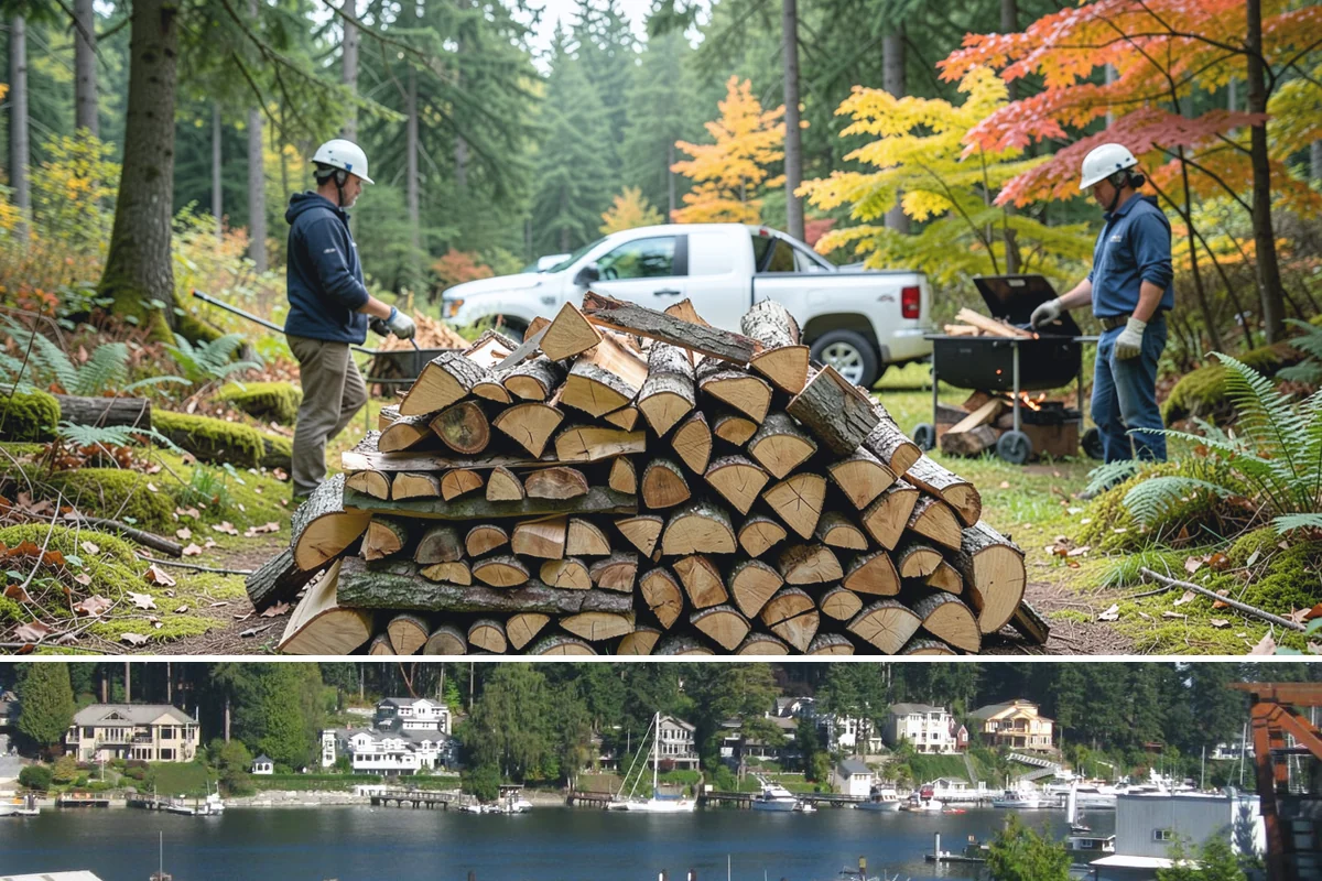 On-Site Firewood Milling in Gig Harbor, Pierce County, WA - Milling before summer gives large volumes the dry months needed to season for winter.