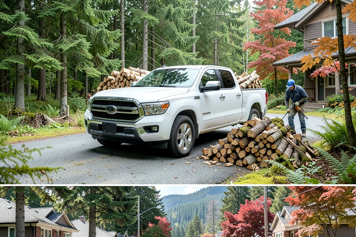 On-Site Firewood Milling in Hunts Point, King County, WA - Milling before summer gives large volumes the dry months needed to season for winter.