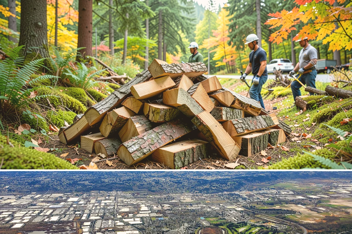 On-Site Firewood Milling in Kent, King County, WA - Milling before summer gives large volumes the dry months needed to season for winter.