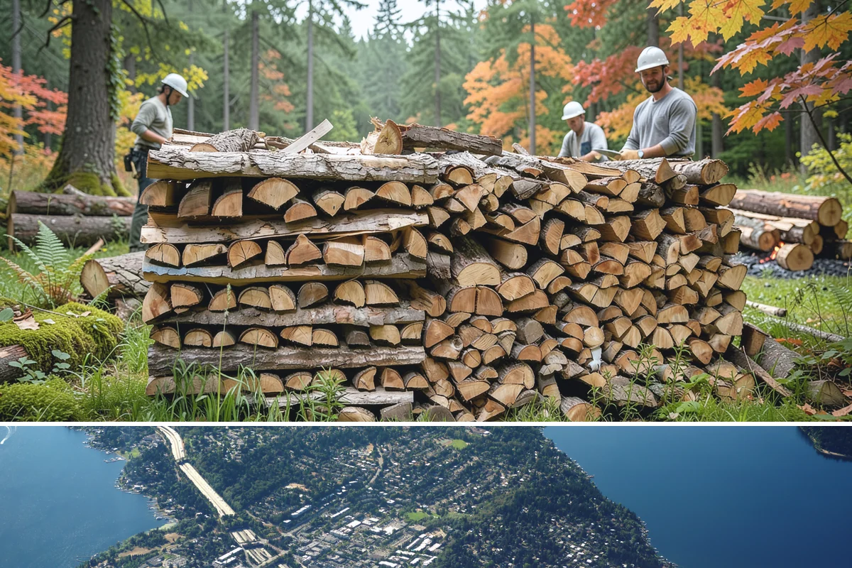 On-Site Firewood Milling in Mercer Island, King County, WA - Milling before summer gives large volumes the dry months needed to season for winter.