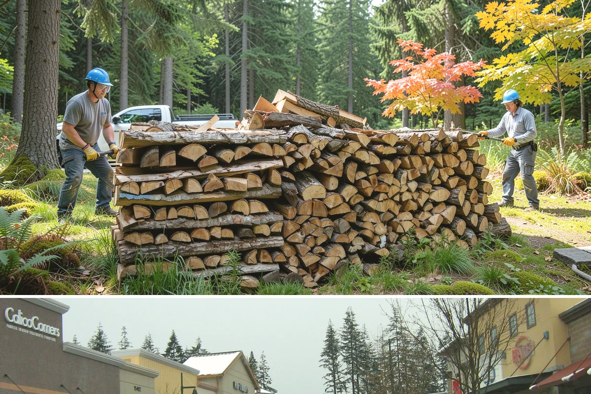 On-Site Firewood Milling in Mill Creek, Snohomish County, WA - Milling before summer gives large volumes the dry months needed to season for winter.