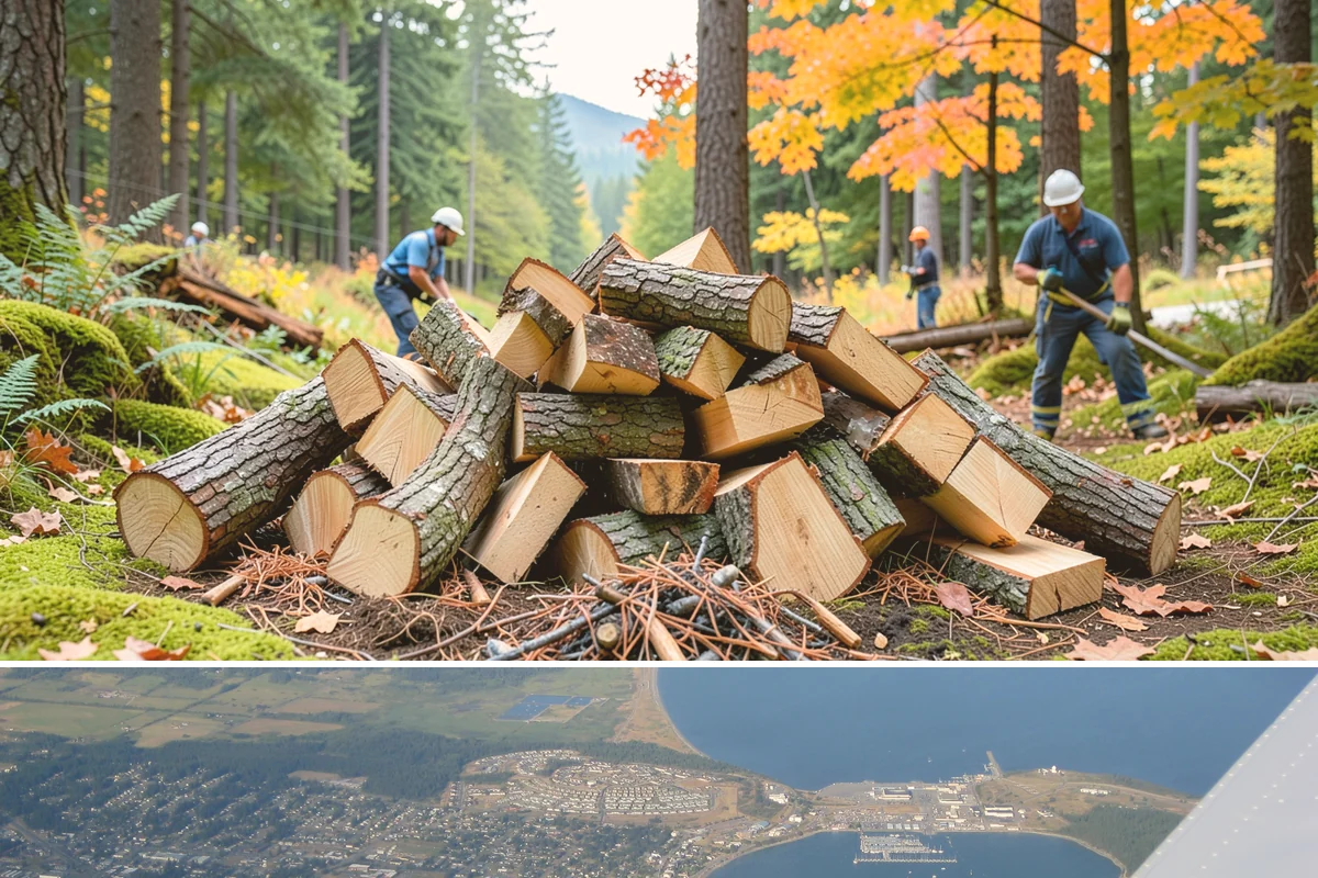 On-Site Firewood Milling in Oak Harbor, Island County, WA - Milling before summer gives large volumes the dry months needed to season for winter.