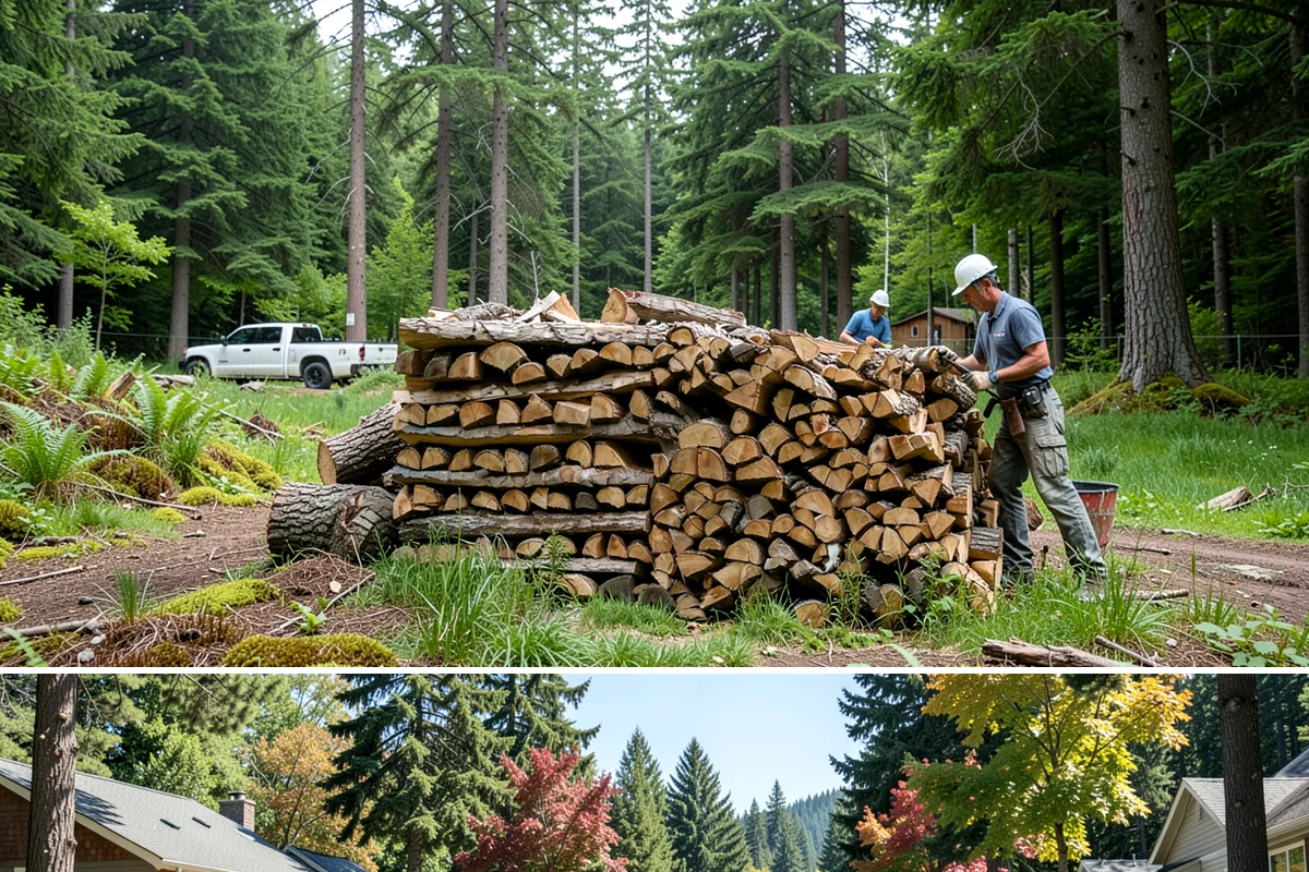 On-Site Firewood Milling in Orting, Pierce County, WA - Milling before summer gives large volumes the dry months needed to season for winter.