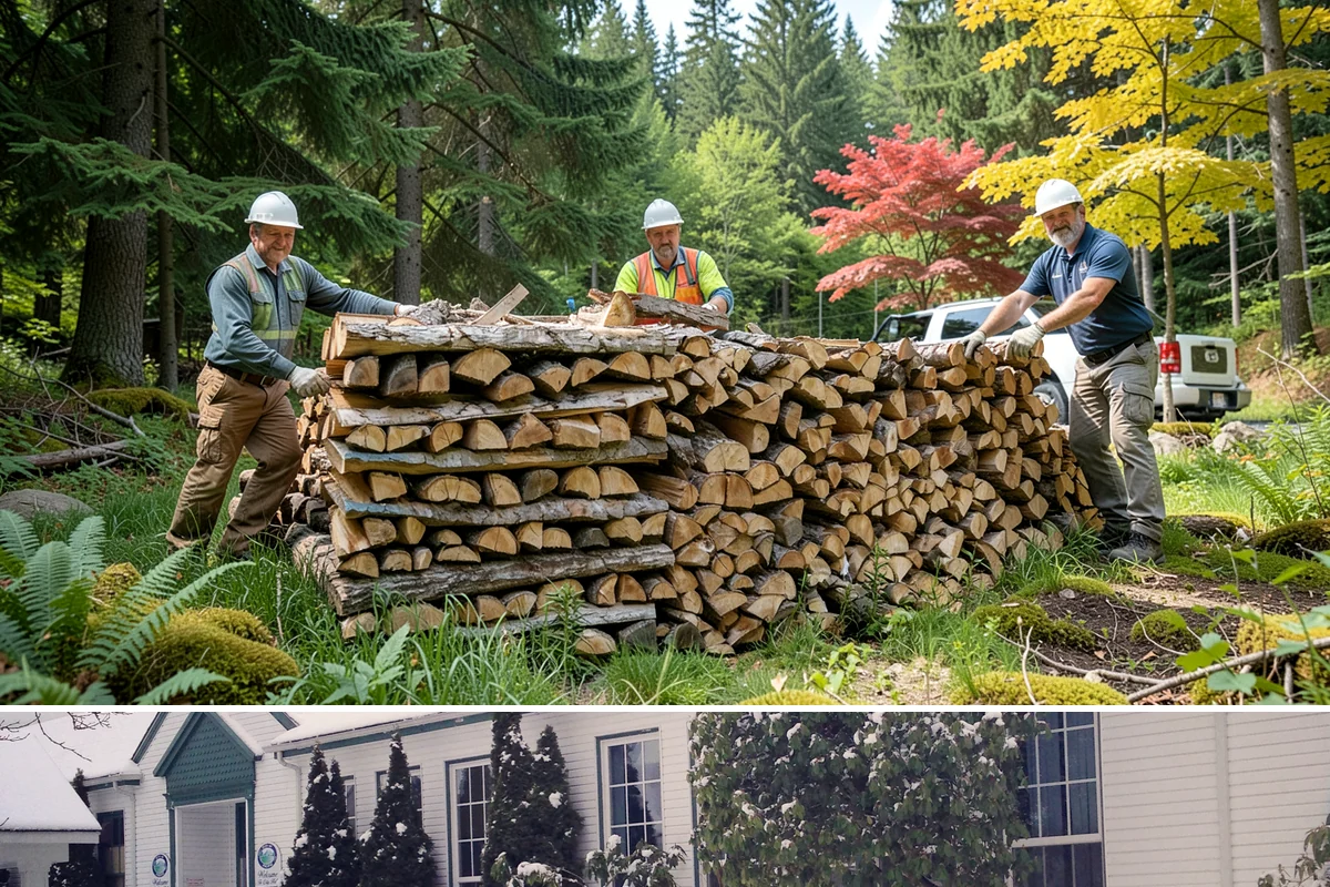 On-Site Firewood Milling in Pacific, King County, WA - Milling before summer gives large volumes the dry months needed to season for winter.