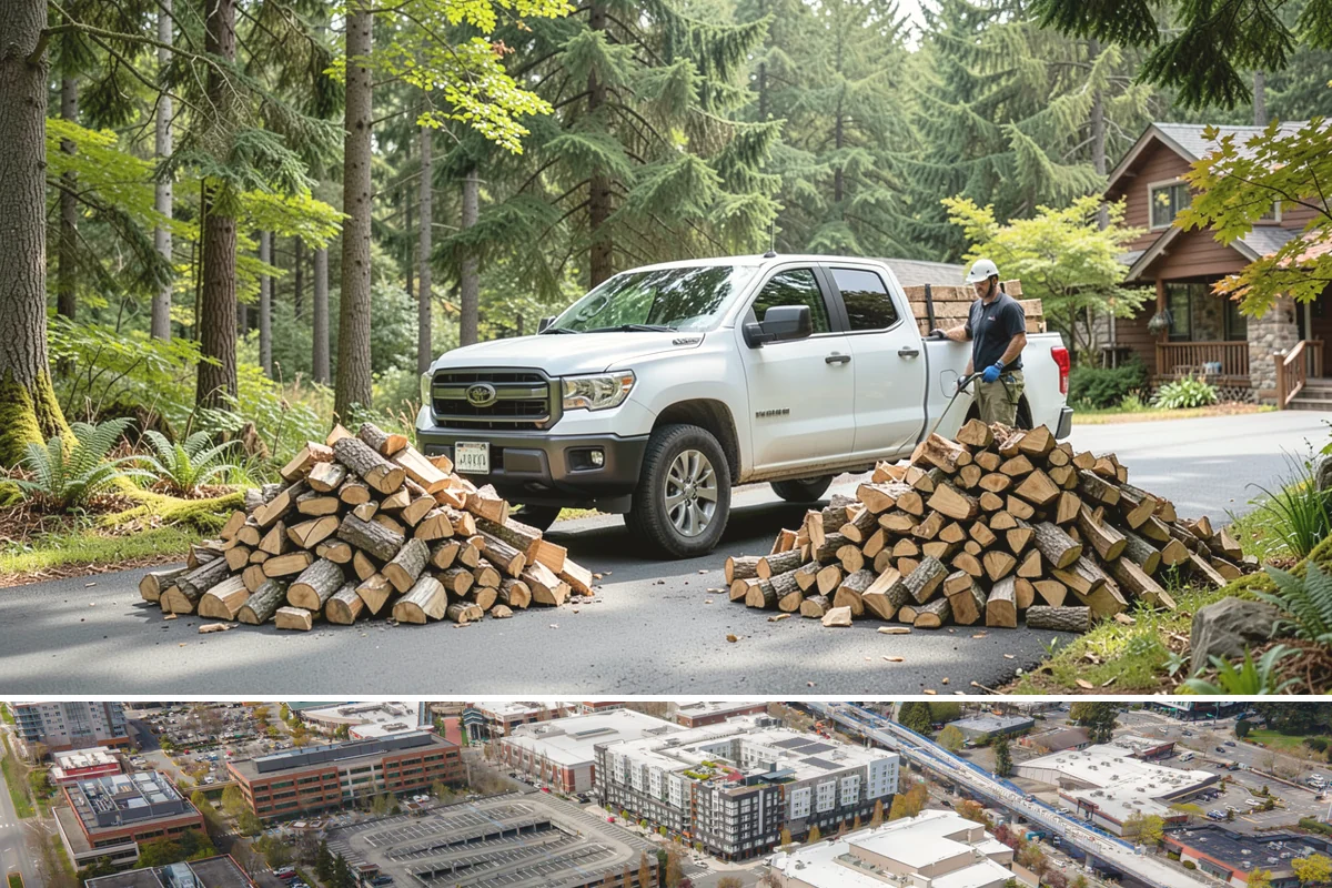 On-Site Firewood Milling in Redmond, King County, WA - Milling before summer gives large volumes the dry months needed to season for winter.