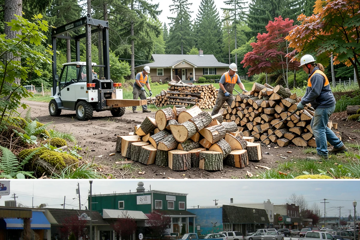 On-Site Firewood Milling in Stanwood, Snohomish County, WA - Milling before summer gives large volumes the dry months needed to season for winter.