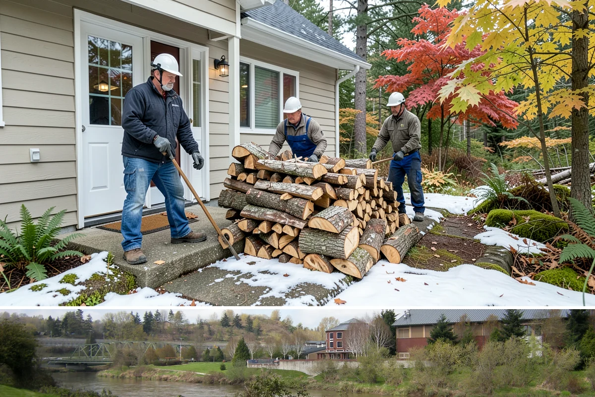 On-Site Firewood Milling in Tukwila, King County, WA - Milling before summer gives large volumes the dry months needed to season for winter.
