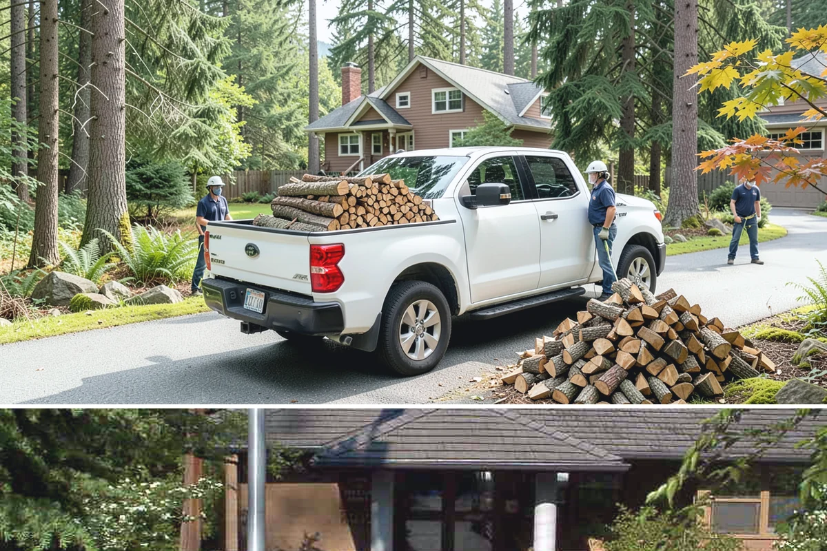 On-Site Firewood Milling in Yarrow Point, King County, WA - Milling before summer gives large volumes the dry months needed to season for winter.