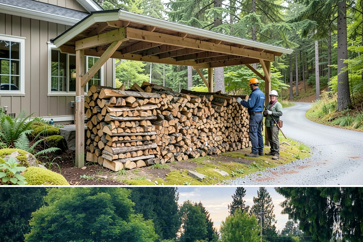 Outdoor Stacking in Bonney Lake, Pierce County, WA - Have wood stacked outdoors in late summer or early fall to season before the wet season.
